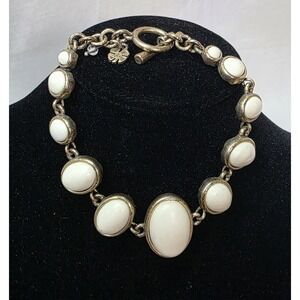 Lucky Brand Boho White Oval‎ Cabochon Bracelet Womens Gold Tone Toggle Charm